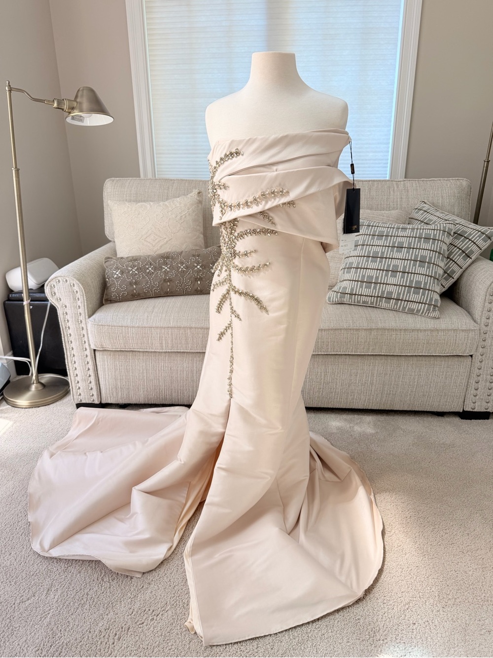Size 14 Couture Elegant Strapless Ivory Wedding Gown with Beaded Detail